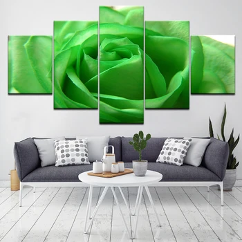 5 panel čerstvé zelené ruže kvet Plátno, Tapety, moderné Plagát Modulárny umenie maľba na Obývacia Izba Domova