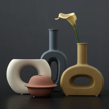 Nordic iny tvorivé vázy, dekorácie Morandi farby, suchý kvet moderných domov obývacia izba mäkké dekorácie tvorivé keramické vázy
