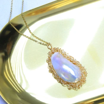 Vintage 14Kgold-Plný Drôt V Barokovom Pearl Prívesok Prírodné Sladkovodné Perly Prívesok Kiwa Pearl Prívesok, Ručne vyrábané Šperky Plavidlá